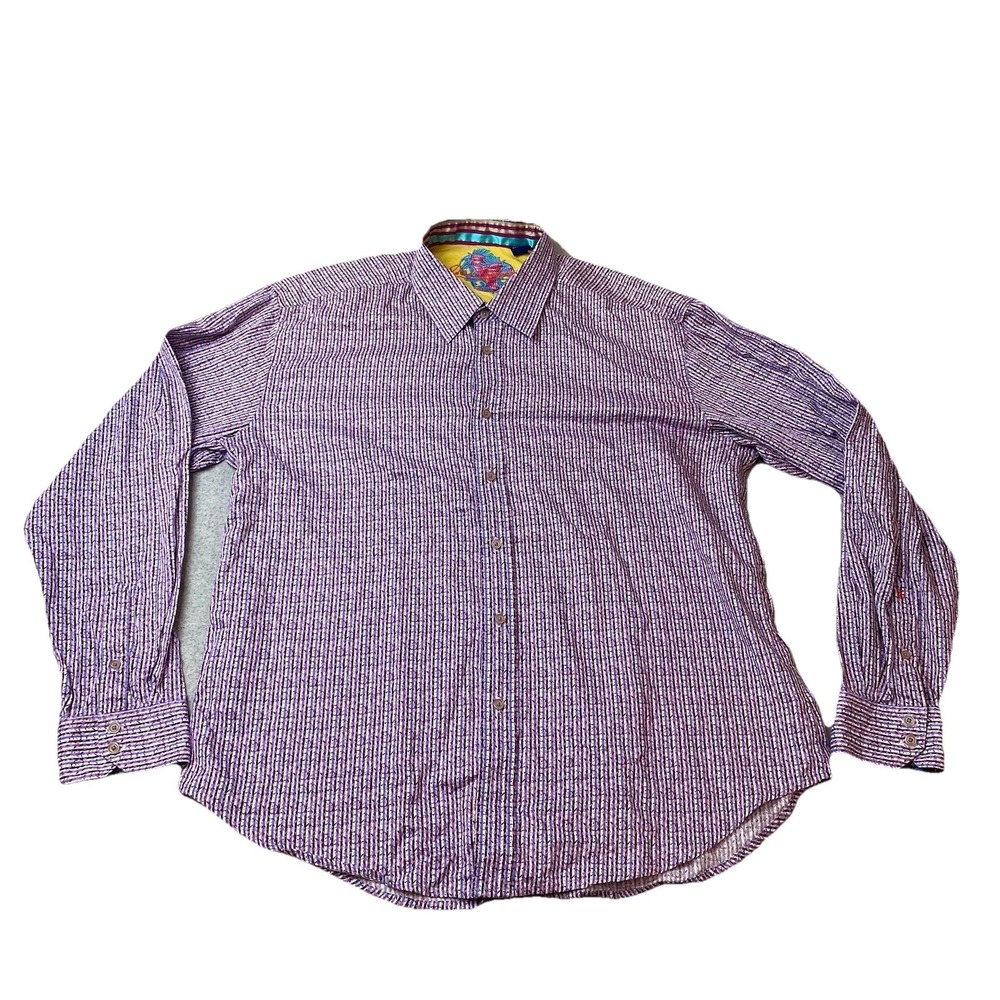 Robert Graham Men's AOP Long Sleeve Button Down Shirt 2XL Embroidered Flip Cuff